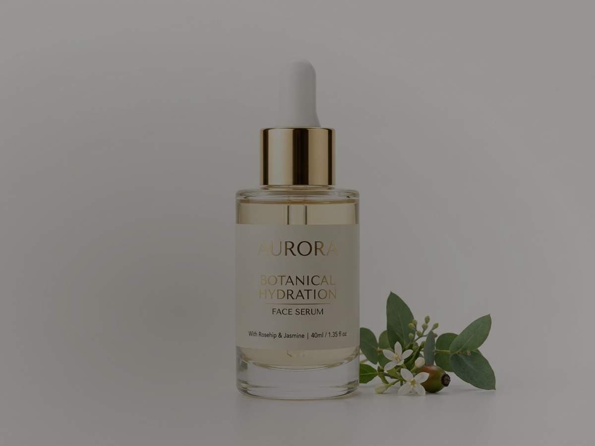 Cosmetic serum bottle shot on tabletop